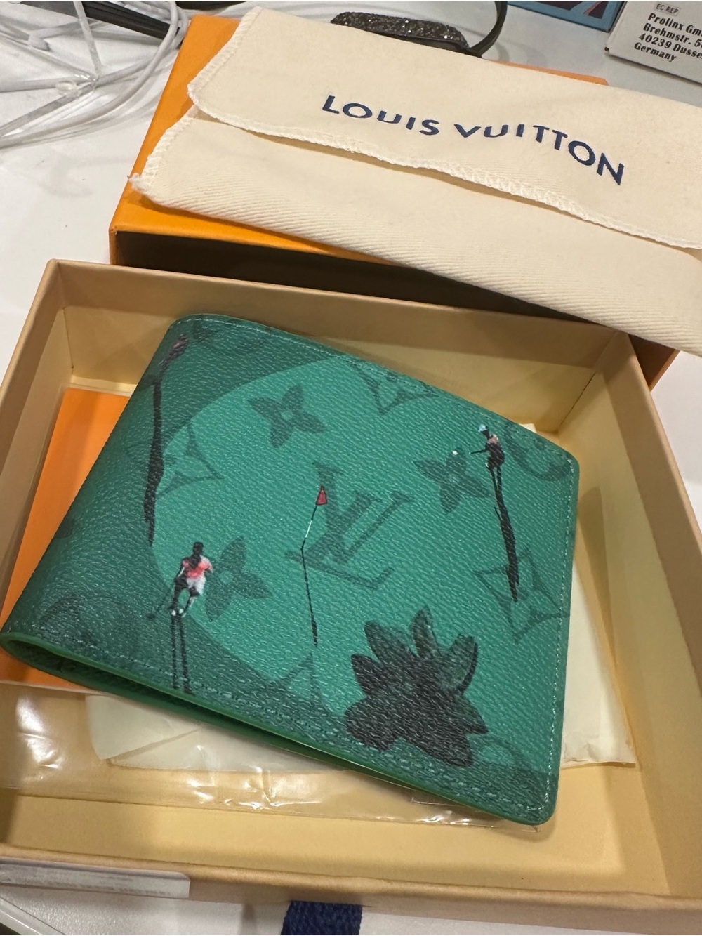 Green Monogram Canvas Golf-Print Money Clip Wallet
